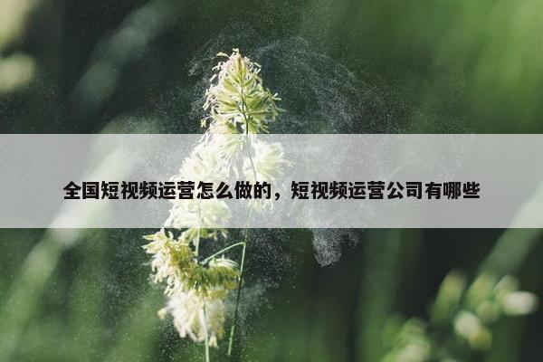 全国短视频运营怎么做的，短视频运营公司有哪些